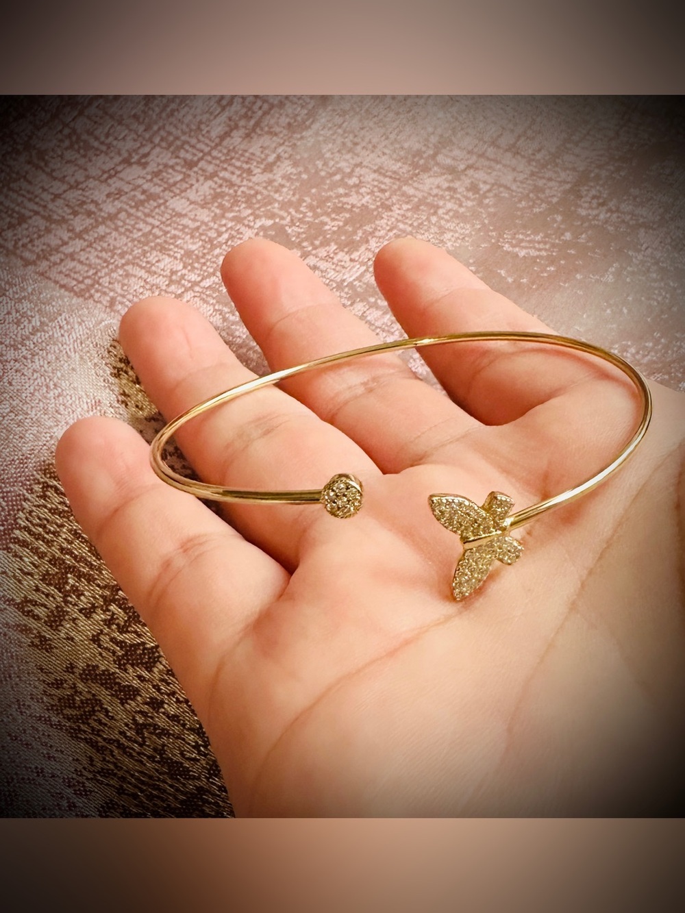 Sterling Silver 925 -  14k Gold Plated Butterfly Crystal Open Bangle Bracelet